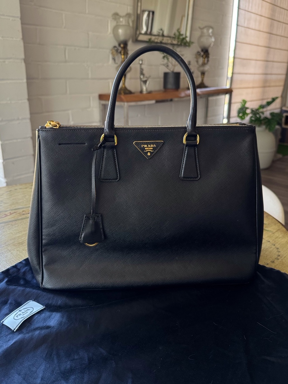 Prada Black Saffiano Leather Structured Satchel Handbag Authentic - Picture 13 of 13
